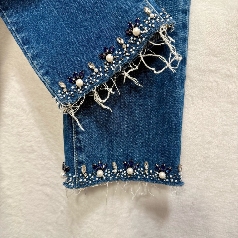 Liu Jo Blue Cropped Jeans with Pearl Details